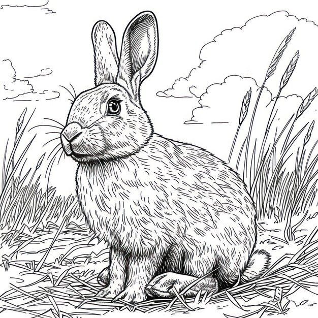 Photo rabbit drawing coloring book page