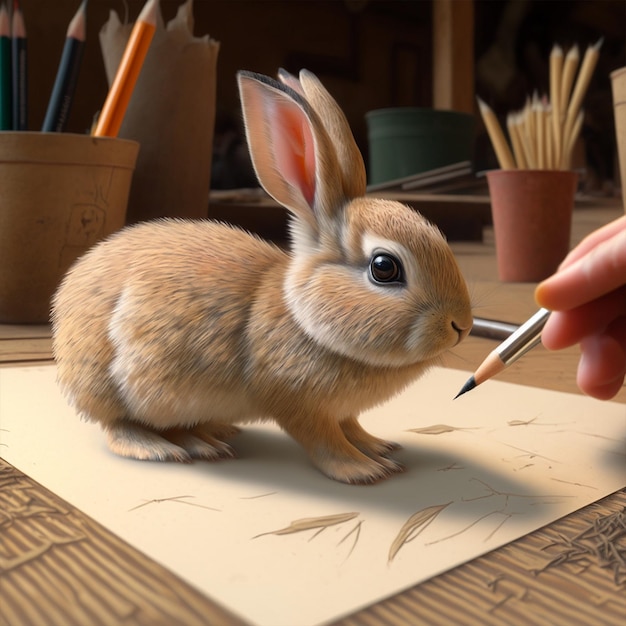 연필로 그리는 토끼 동물 Generative AI