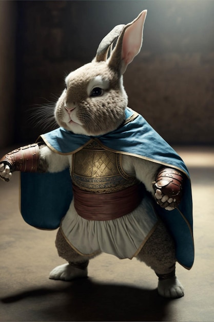 Rabbit dressed in armor poses for a picture generative ai