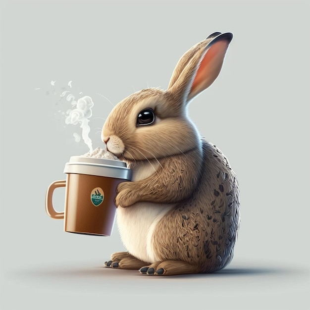 Rabbit Drinking Coffee Vector Illustration