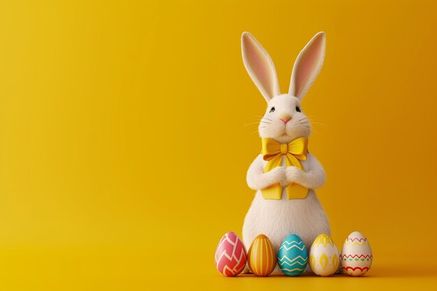 Rabbit in Easter concept in 3D illustration style on a colorful background