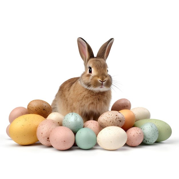 Rabbit and easter eggs isolated on white background Generative AI