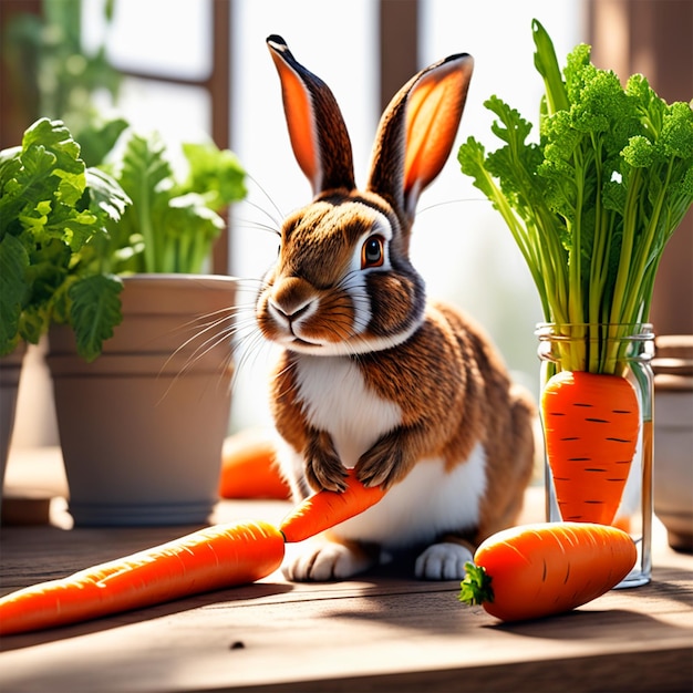 a rabbit eating carrots at home trending on artstation sharp focus studio photo intricate detail