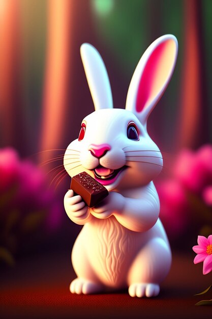 A rabbit eating a chocolate bar