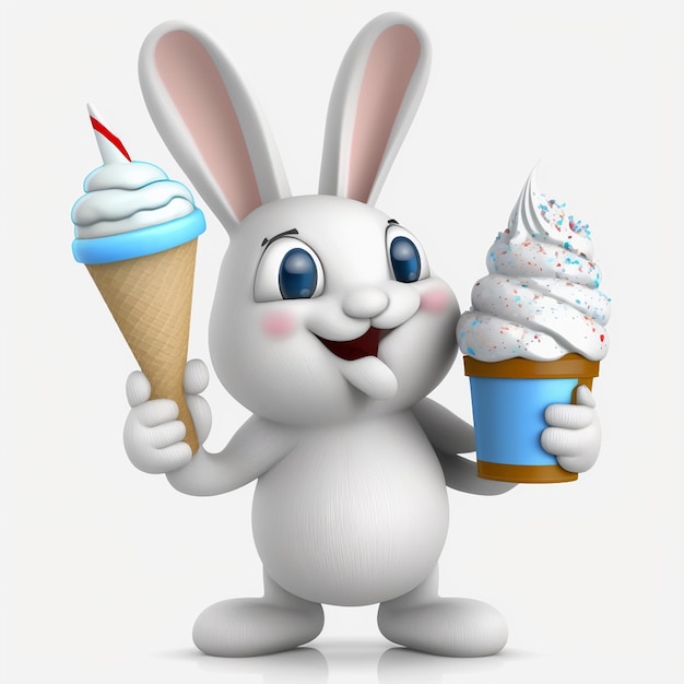 Photo rabbit eating an ice cream vector illustration