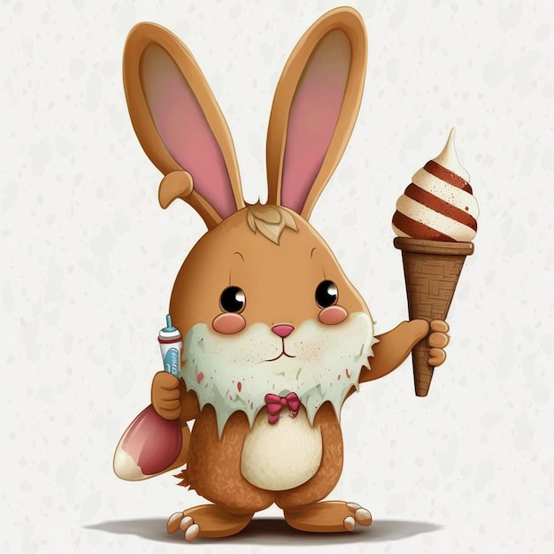 Rabbit Eating an Ice Cream Vector Illustration