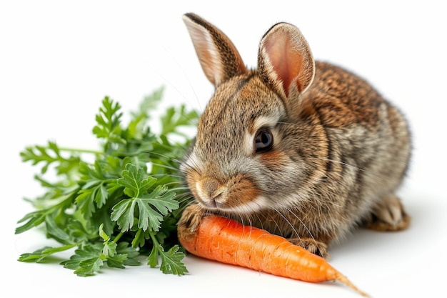 Foto coniglio che si gode una carota in vibrant clarity generative ai