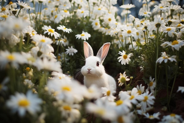 a rabbit in a field of daisies