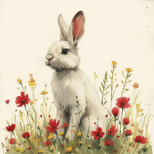 Photo rabbit in a field of flowers