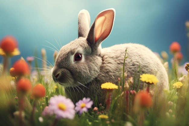 Кролик в поле цветов