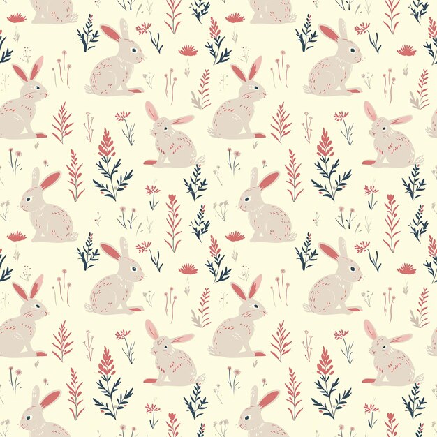 Photo rabbit in a field seamless pattern can be used for gift wrapping wallpaper background