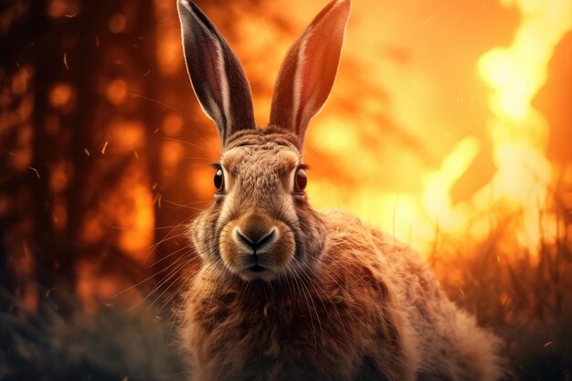 Кролик в огне в лесу