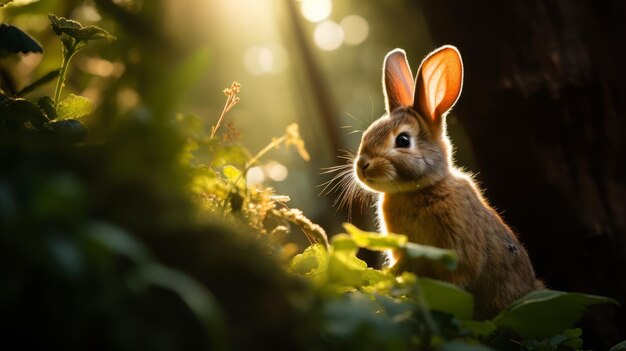 rabbit in the forest in bright light