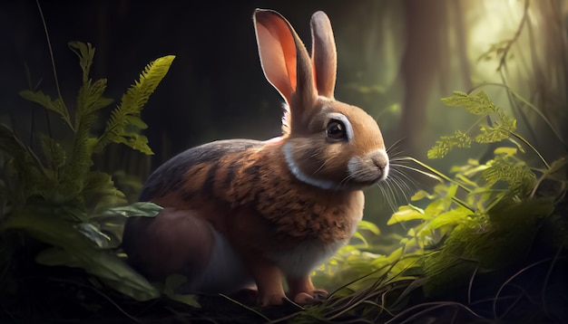 Rabbit in the forest realistic happy easter day