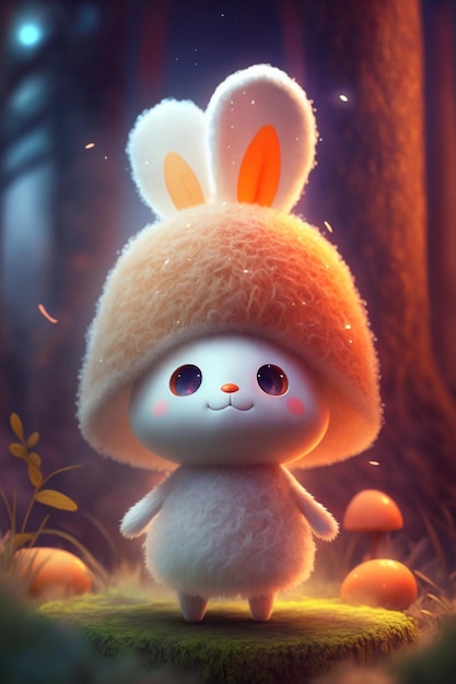 Photo a rabbit in a forest with a hat and ears