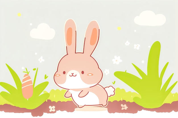 A rabbit in a garden with flowers and a flower