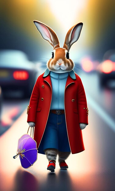 Photo rabbit going to school ai generated