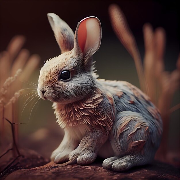 Rabbit in the grass 3d rendering 3d illustration