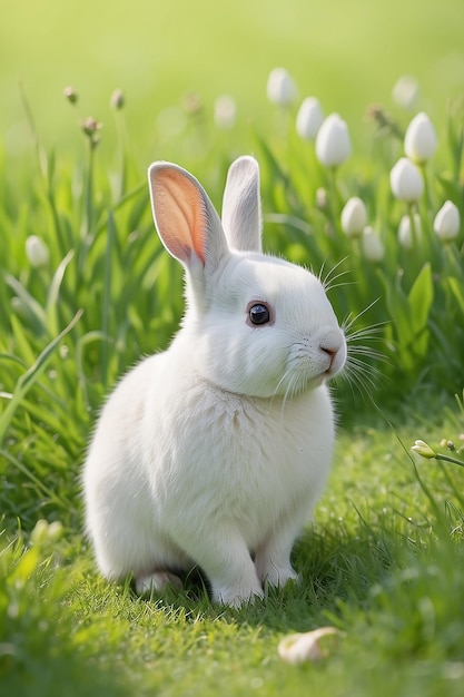 Кролик на травяном поле весной