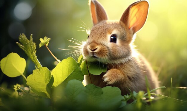 Photo a rabbit in the grass with a flower in the background