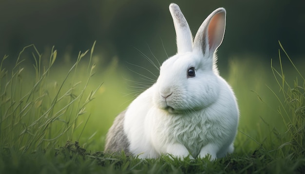 Кролик в траве на зеленом фоне