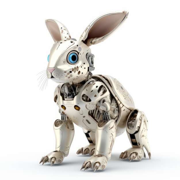 Rabbit or hare robot robotic animal isolated over white background