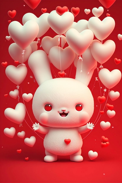 Rabbit holding a bunch of heart shaped balloons generative ai