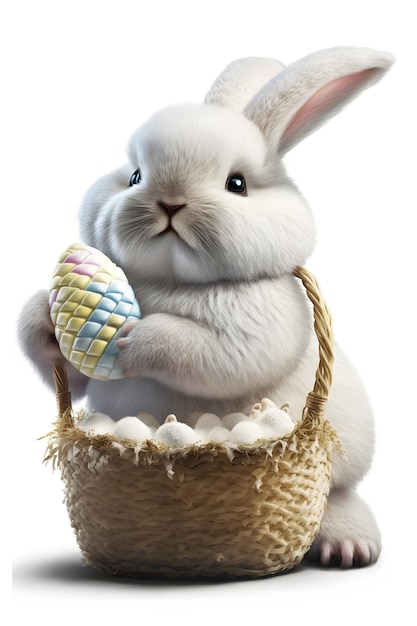 a rabbit holding a easter egg in its hands.