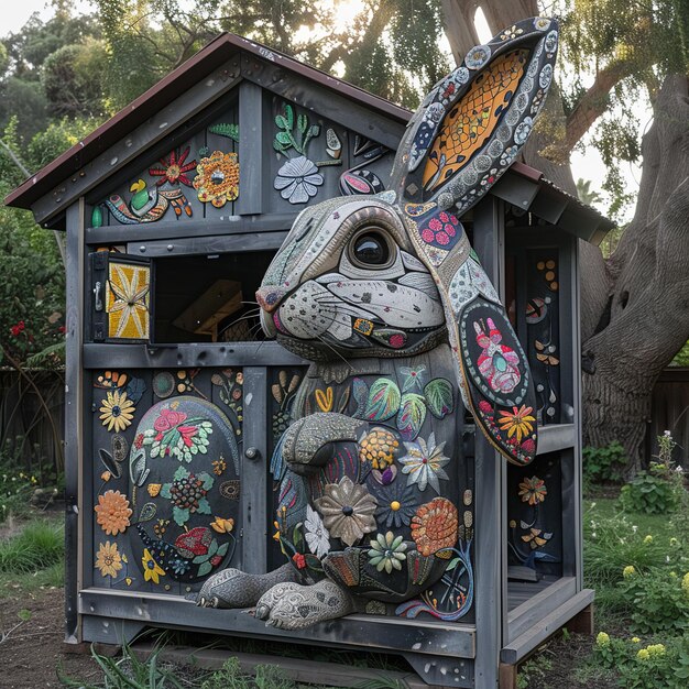 Photo a rabbit house with a rabbit face on it