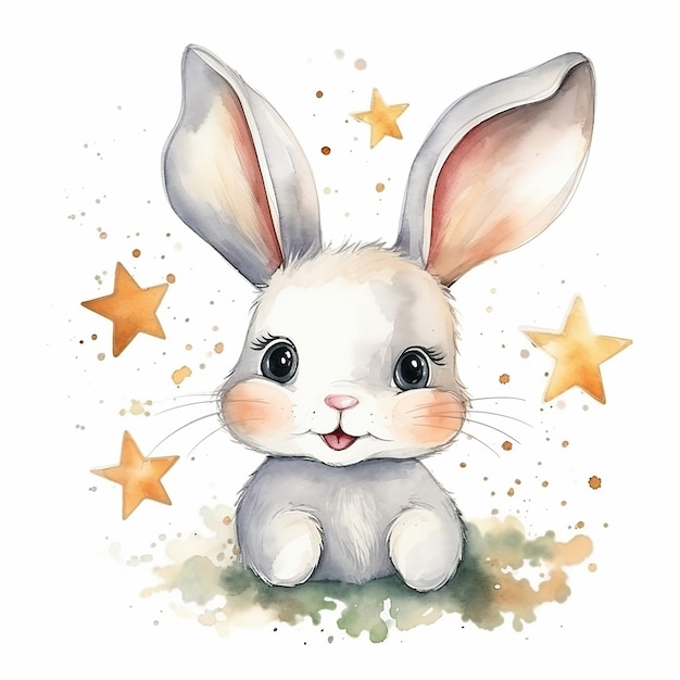 Rabbit Illustration Watersplash Color