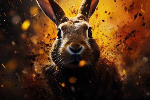 A rabbit is running through a pile of dirt ai