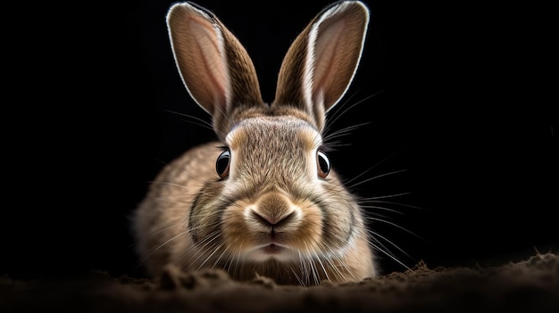 A rabbit is shown in a dark background