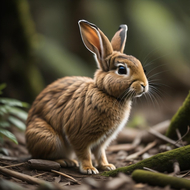 Photo a rabbit is standing in the forest looking at the camera.