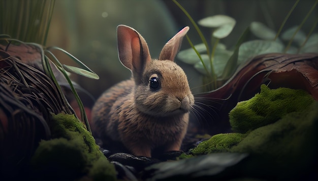 Rabbit in its habitat realistic scene generative ai