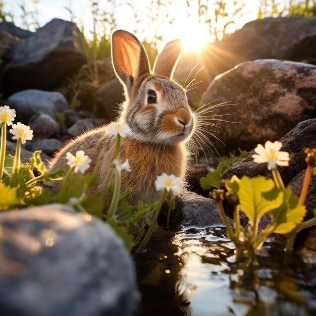 Photo rabbit in its natural habitat wildlife photography generative ai