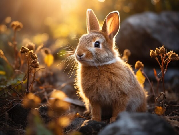 自然の生息地にあるウサギ 野生生物写真 生成人工知能