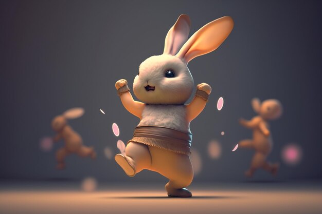 A rabbit kicks a flower in a circle.