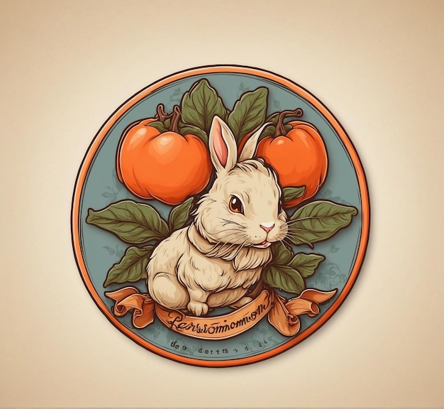 Photo rabbit mascot logo with persimmon plant