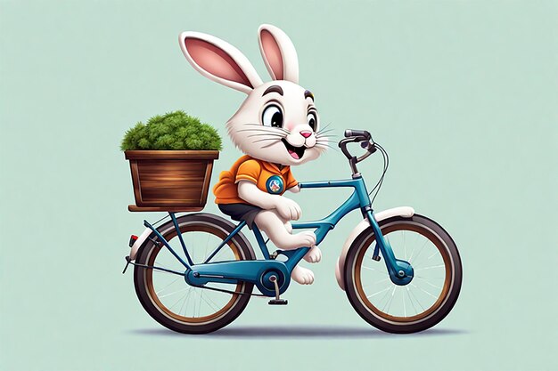 Photo a rabbit mascot for a playschool on a bicycle lively cute smiling semi realistic high definiti