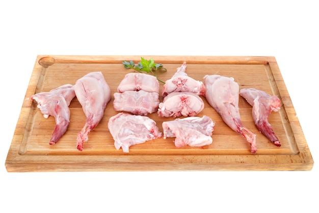 Rabbit meat on white wall