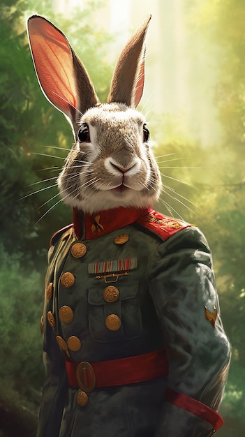 Photo a rabbit in a military uniform