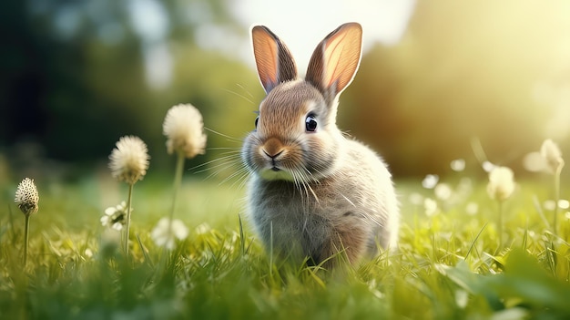 Photo rabbit and nature background in the earth