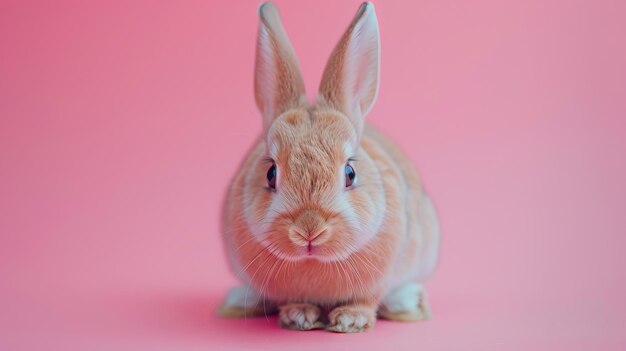 A rabbit on a pastel pink background