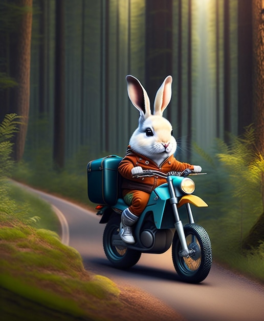 Rabbit riding a motorcyle