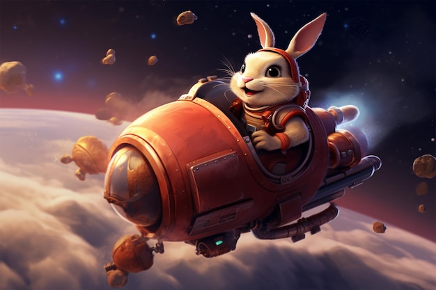 rabbit riding on a rocket ship