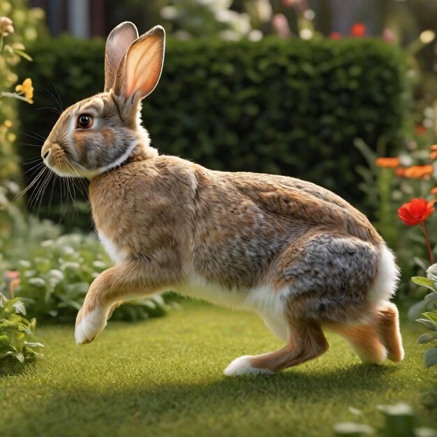 Photo rabbit running on background track desert nature wildlife and snow