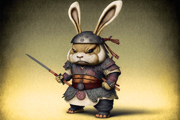 Rabbit samurai in traditional drawing style Japanese styled art with hare warrior in kimono Generated AI