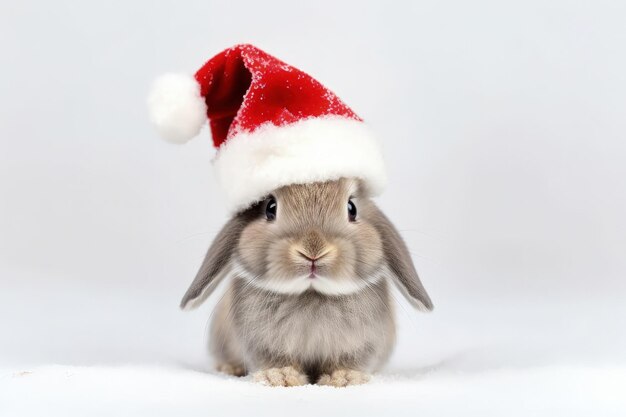 Rabbit in Santa Claus hat Christmas holiday concept Generative AI