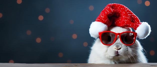 Rabbit in santa claus hat and sunglasses christmas
