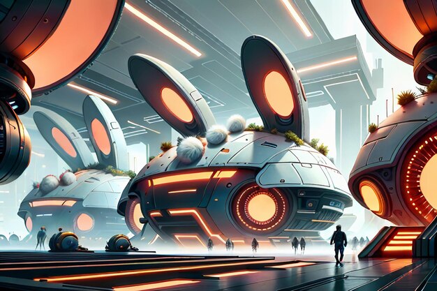 Rabbit science fiction city base future technology development concept style wallpaper background